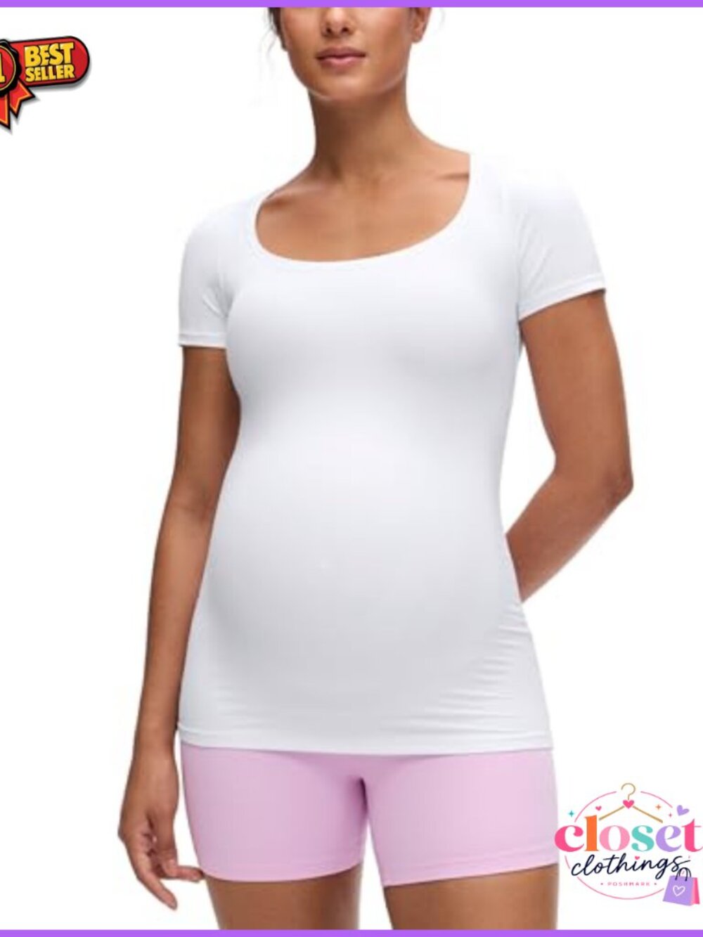 Maternity U Neck T-Shirt Softembrace Slim Fit Short Sleeve Pullover Yoga